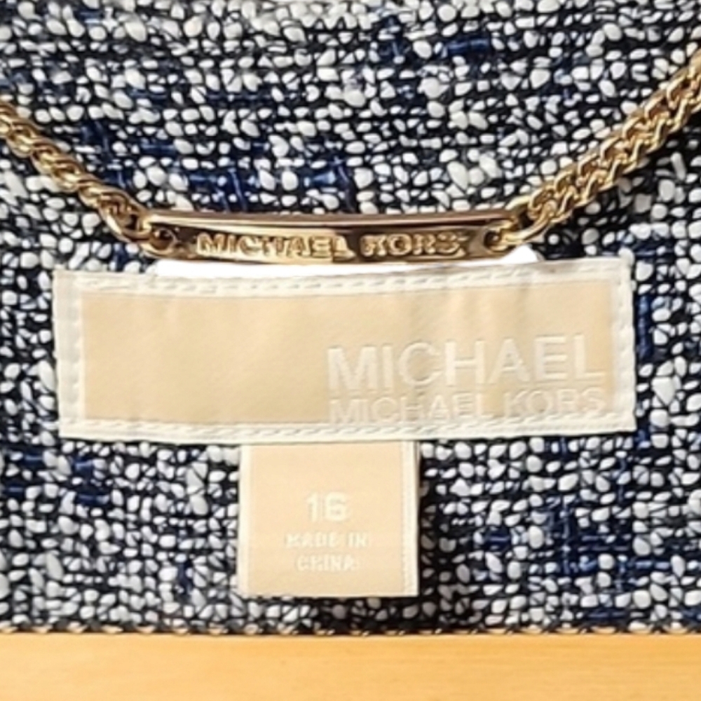 MICHAEL KORS Tweed Blazer 10 M Cropped Black Blue Boucle Jacket Blazer - Picture 9 of 16